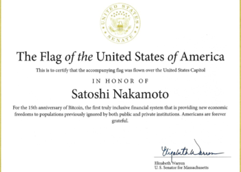 Elizabeth Warren Pivots on Bitcoin, Honors Nakamoto With Flag Over Capitol