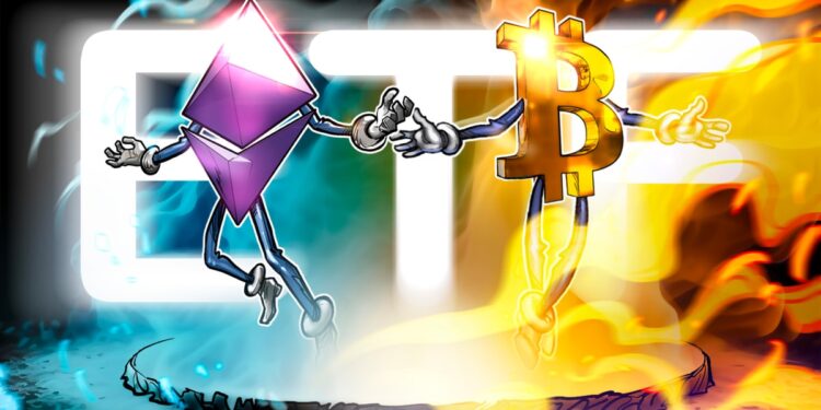 Bitcoin ETFs log first net inflows in weeks, while Ether outflows continue
