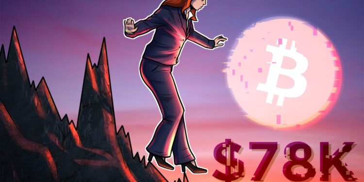 Bitcoin nears $78K lows as US stocks dive at the Wall Street open