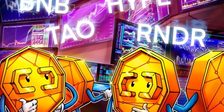 Bitcoin prepares for launch from $85K, BNB, HYPE, TAO and RNDR could follow