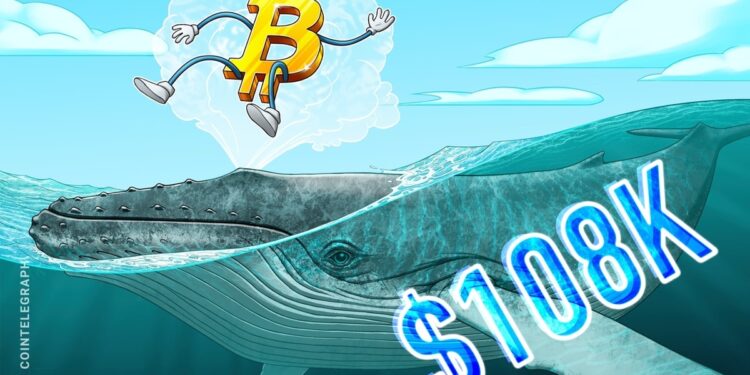 Bitcoin retakes $108K as millionaire whale goes 20x long on BTC price