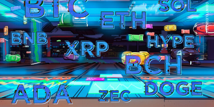 Bitcoin, ETH, BNB, XRP, SOL, DOGE, HYPE, ADA, ZEC, BCH Price Predictions