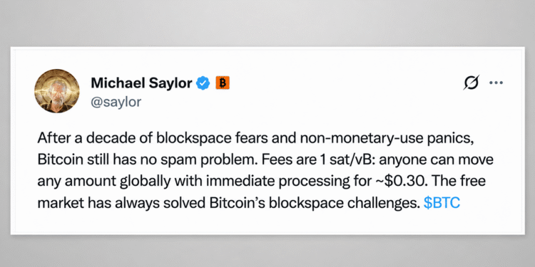 Michael Saylor Declares Bitcoin Has ‘No Spam Problem’ as BIP-110 Debate Escalates
