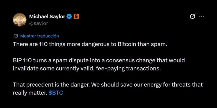 Michael Saylor Slams Bitcoin’s Controversial Anti-Spam Fork