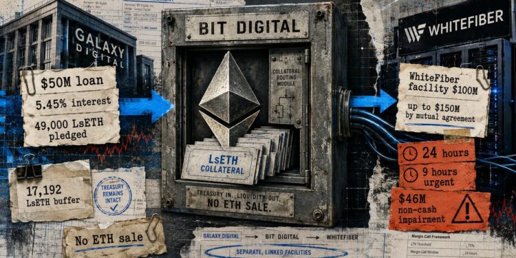 Bit Digital pledged 74% of its staked Ethereum position to a loan that can trigger a 24-hour collateral call