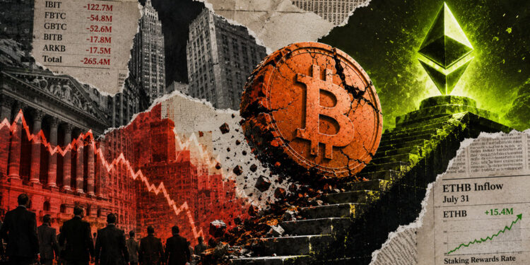 Bitcoin ETFs just bled $265M in a brutal 24 hours, and Ethereum’s supposed rescue is another BlackRock illusion