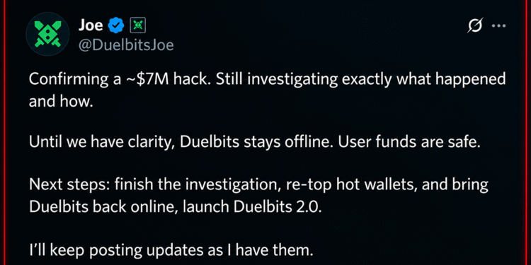 Crypto Casino Duelbits Hit With $7M Hack, Taken Offline