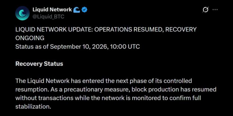 Liquid Network Resumes Block Production After 4,000 BTC Exploit – Bitcoin News