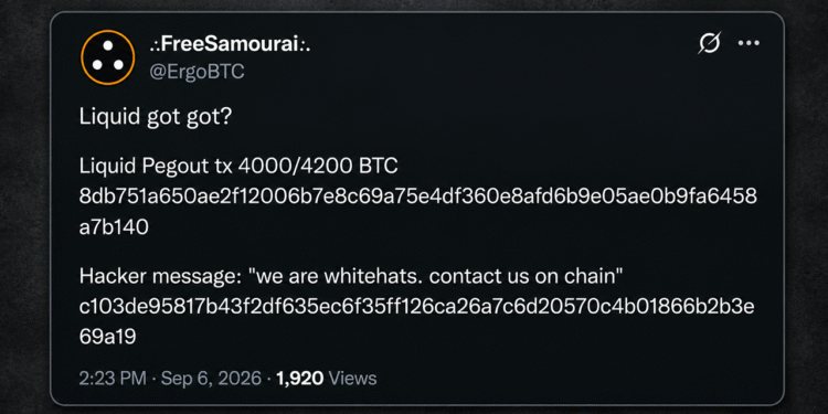 Nearly 4,000 BTC Drained From Blockstream’s Liquid Peg