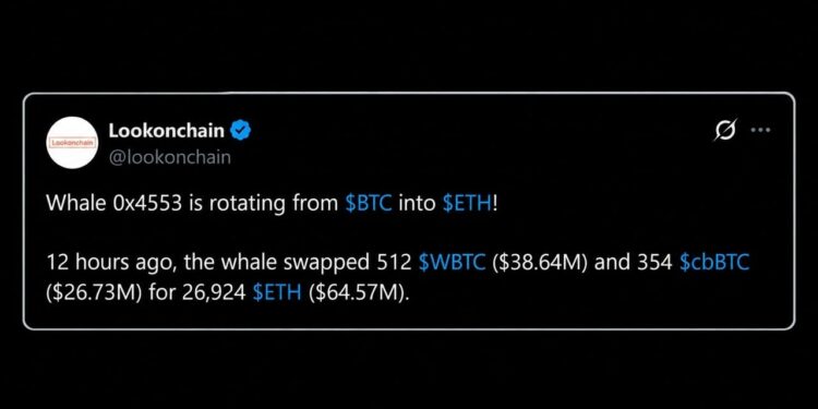 Whale Sells 866 BTC for 26,924 ETH Hours Before Bitcoin Price Tanked – Bitcoin News